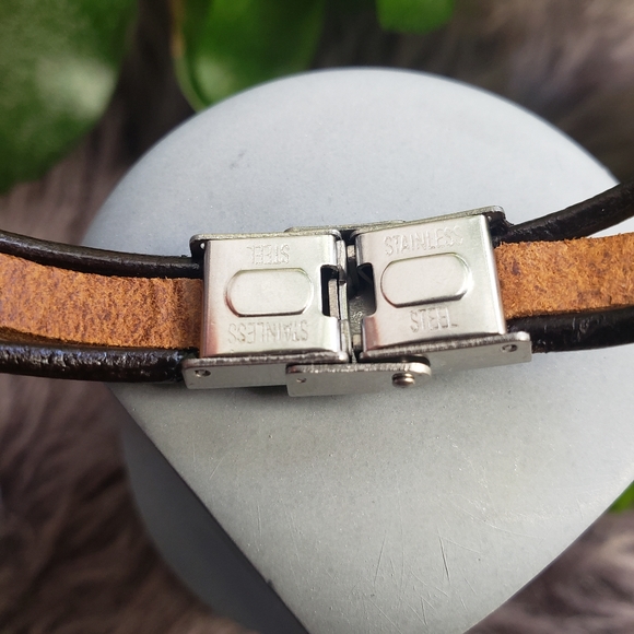 NWT Layered Leather Bracelet Stainless Steel Buckle Boho Beaded Turquoise - Picture 4 of 5